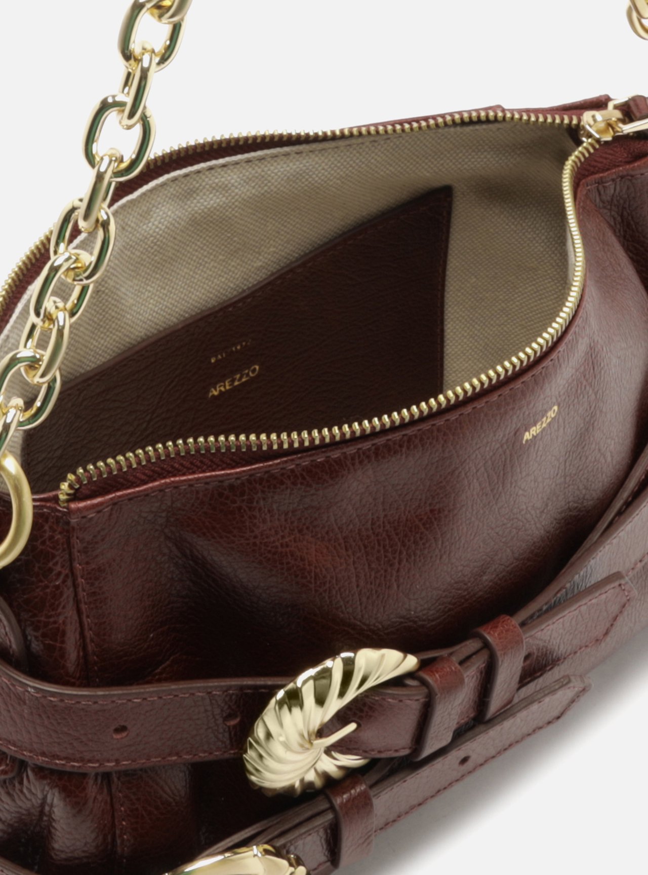 Bolsa Shoulder Bordô Couro Pequena Corrente — foto 4