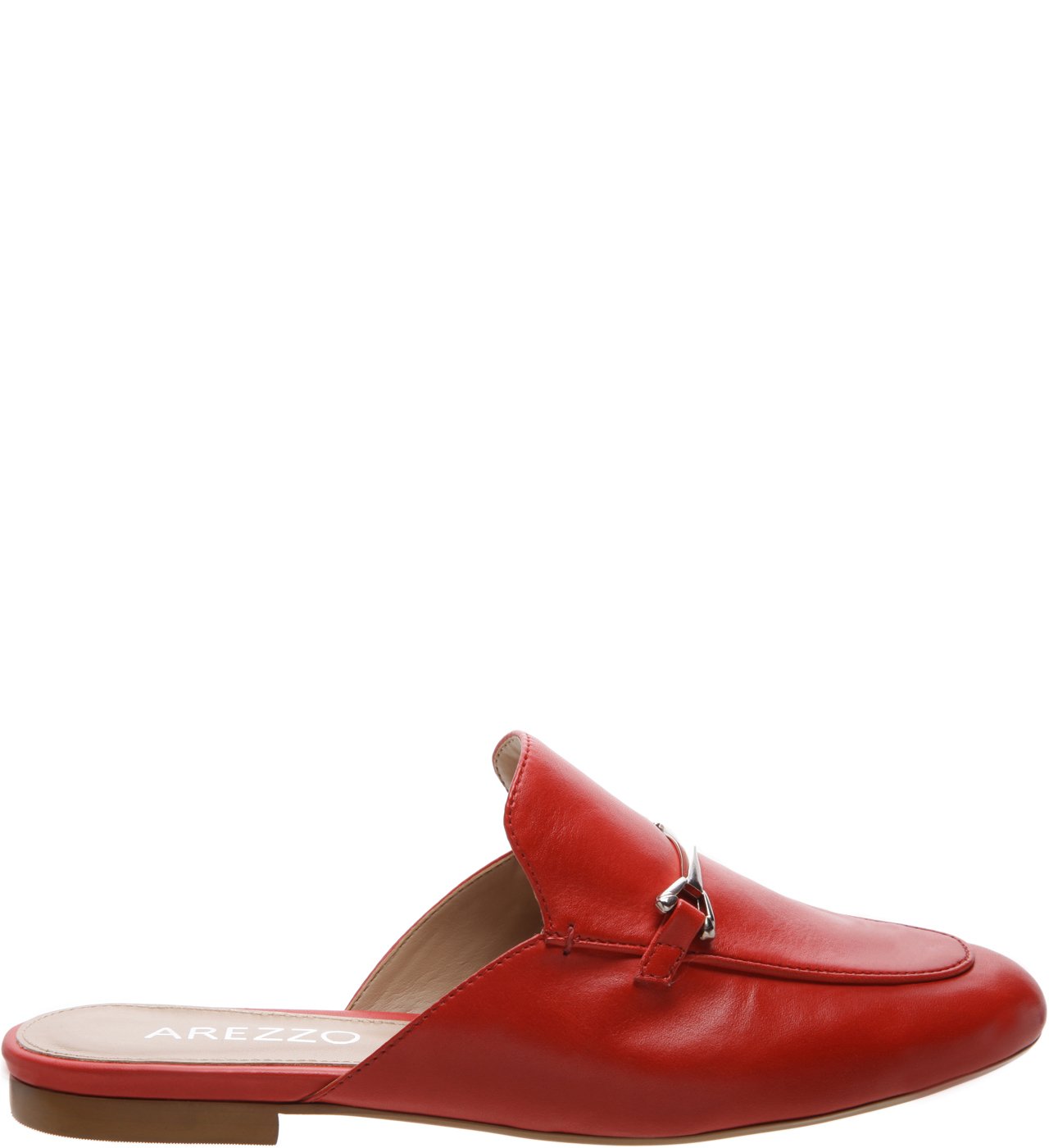Mule Mocassim Couro Vermelha Arezzo