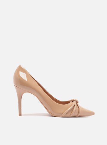 Scarpin Nude Verniz Salto Fino Tiras