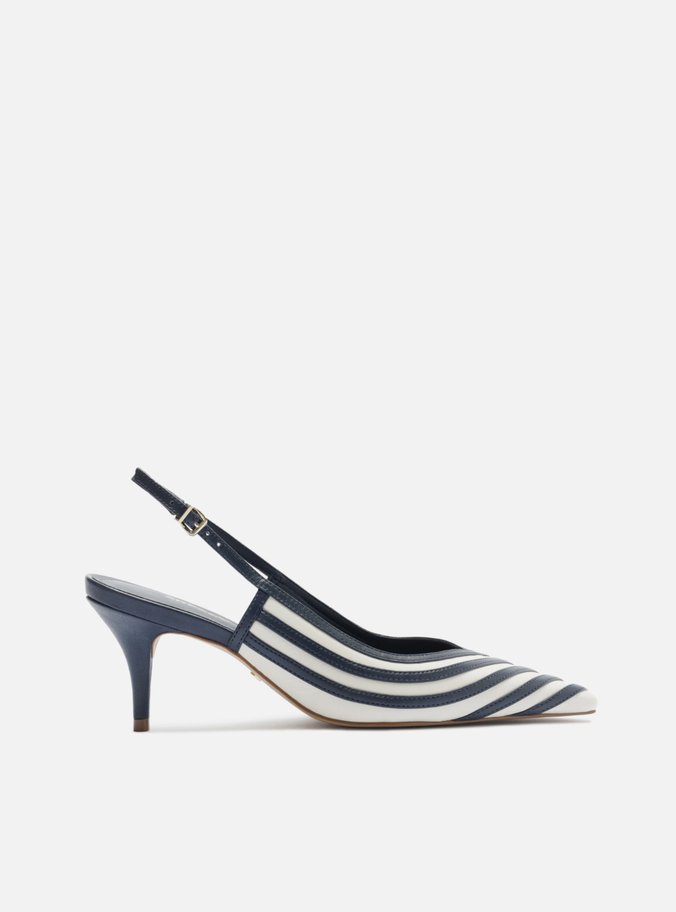 Scarpin Azul Bicolor Salto Kitten Slingback