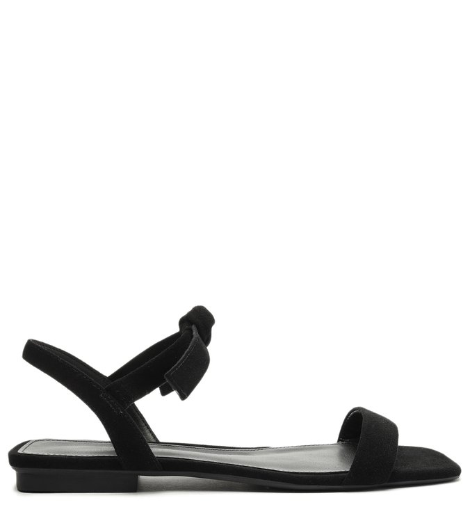 Sandália Rasteira Preta Nobuck Lace Up Nina