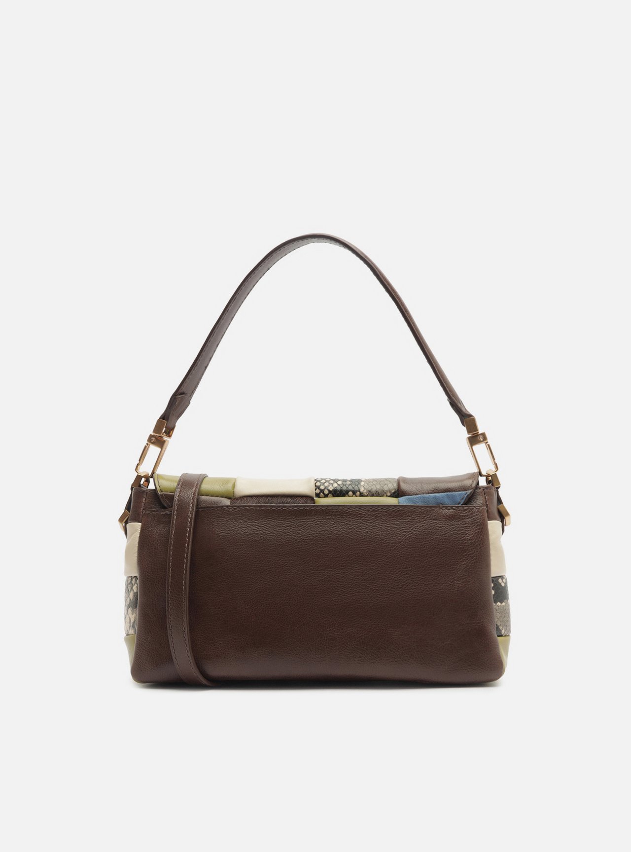 Bolsa Tiracolo Multicolorida Couro Média Fecho Metálico — foto 3