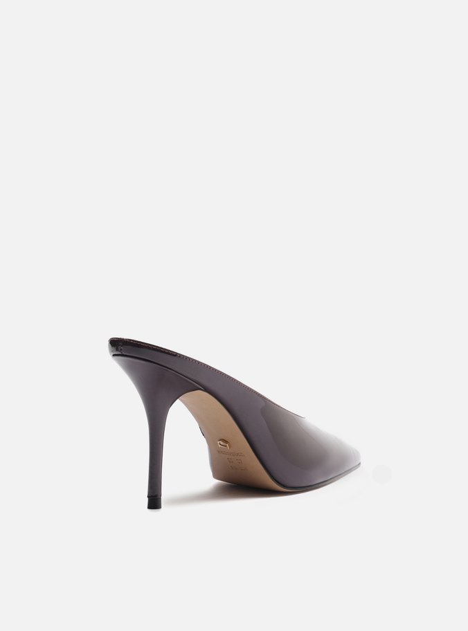 Mule Marrom Verniz Salto Alto Fino V