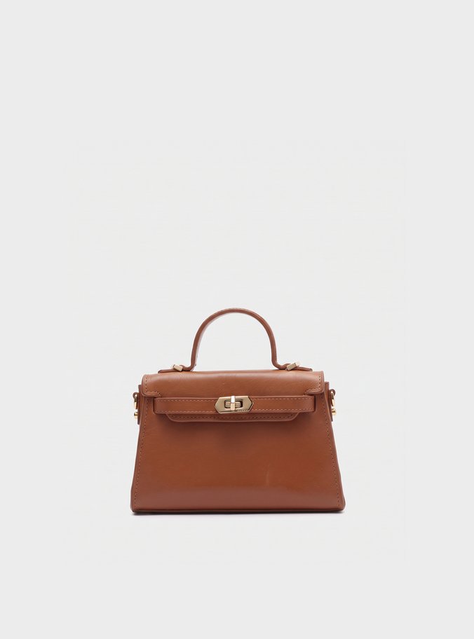Bolsa Nina Satchel Marrom Couro Pequena
