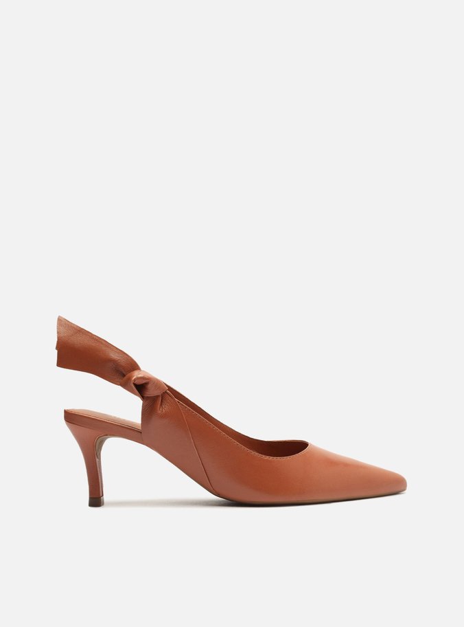 Scarpin Marrom Couro Salto Fino Slingback Nó