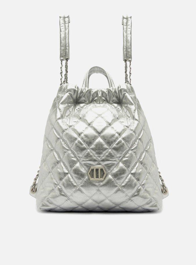 Mochila Prata Couro Charlotte Grande
