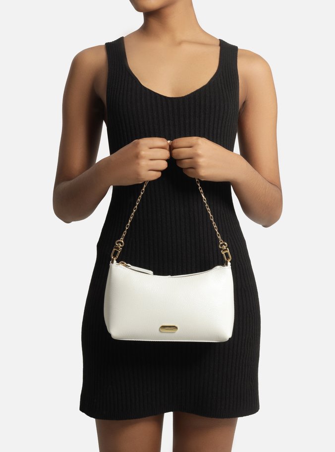 Bolsa Tiracolo Branca Couro Pequena Corrente Tag