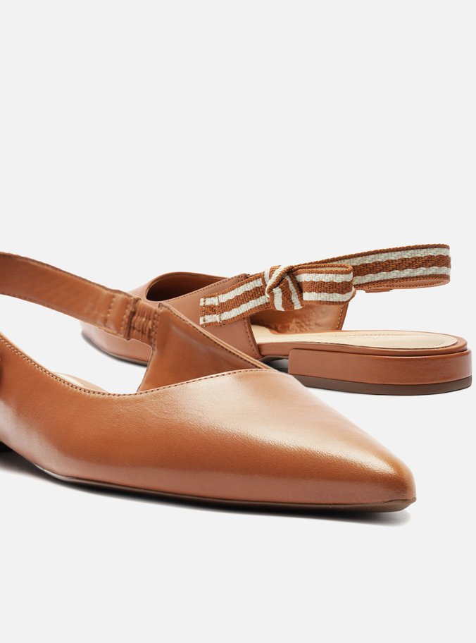 Sapatilha Marrom Couro Slingback Laço
