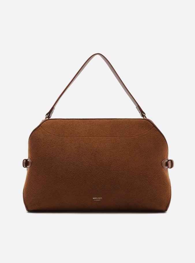 Bolsa Tote Marrom Camurça Grande Tiras Laterais