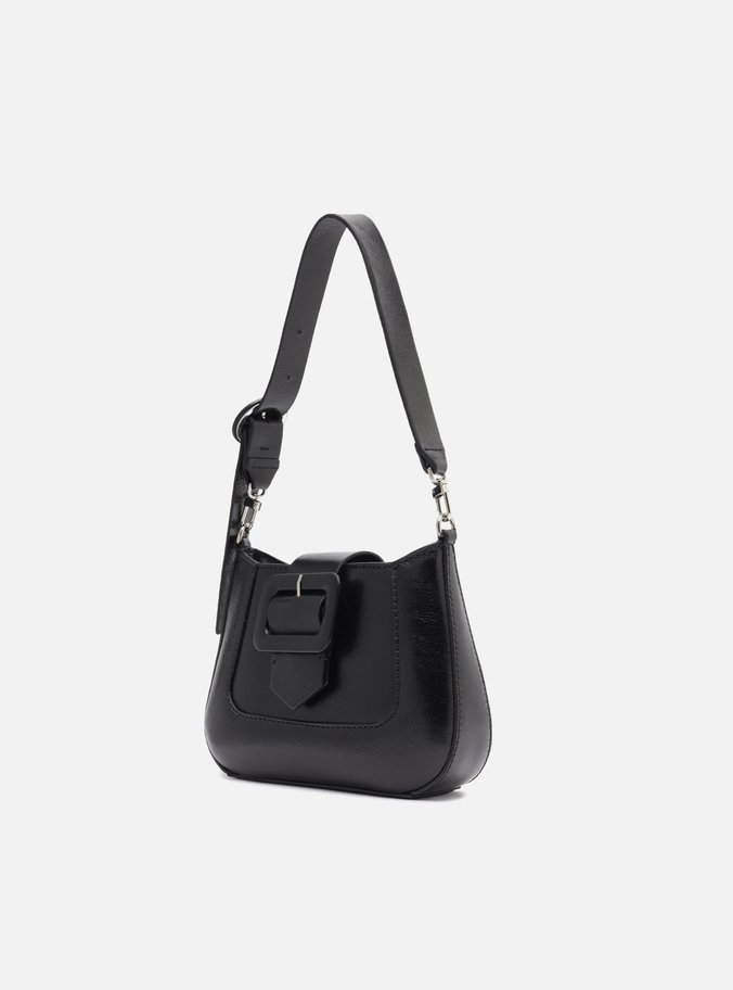 Bolsa Tiracolo Preta Couro Pequena Fivela