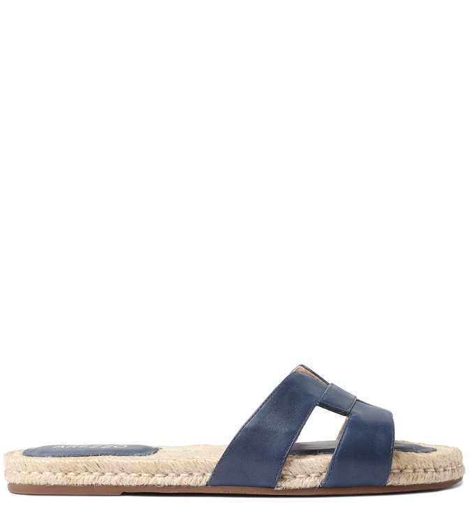 Rasteira Azul Denim Couro Flatform Tira H