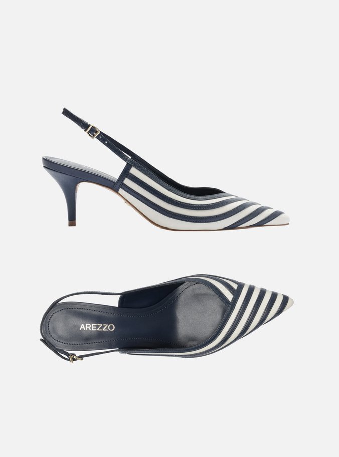 Scarpin Azul Bicolor Salto Kitten Slingback