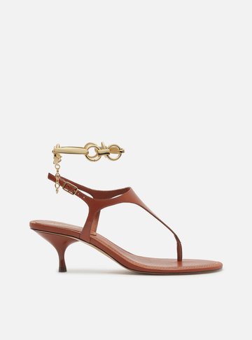 Sandália Marrom Couro Salto Kitten Thong Tornozeleira