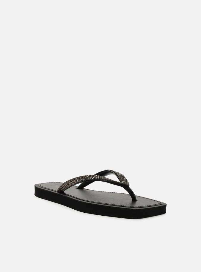 Chinelo de Dedo Preto Square Strass