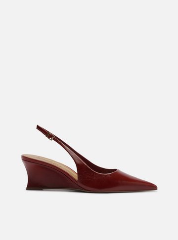 Arezzo — Scarpin Vermelho Couro Anabela Slingback