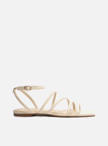 Sand lia Rasteira Off White Bico Quadrado Tiras Arezzo