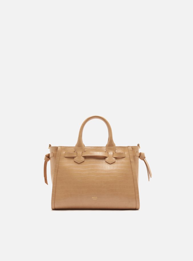 Bolsa Tote Nude Média Croco Tiras
