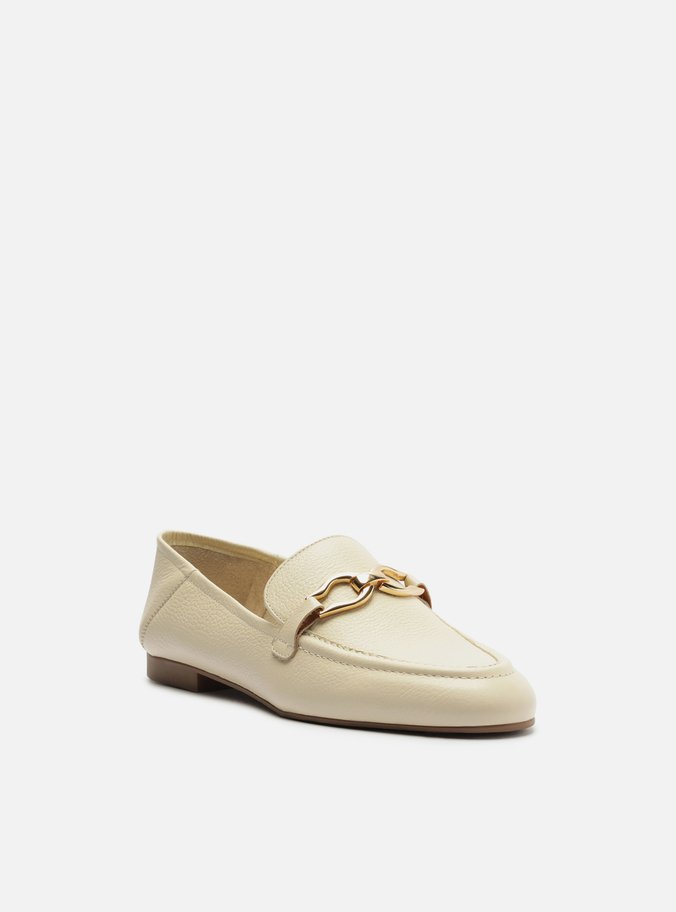 Mocassim Branco Couro Bridão Metálico Básico