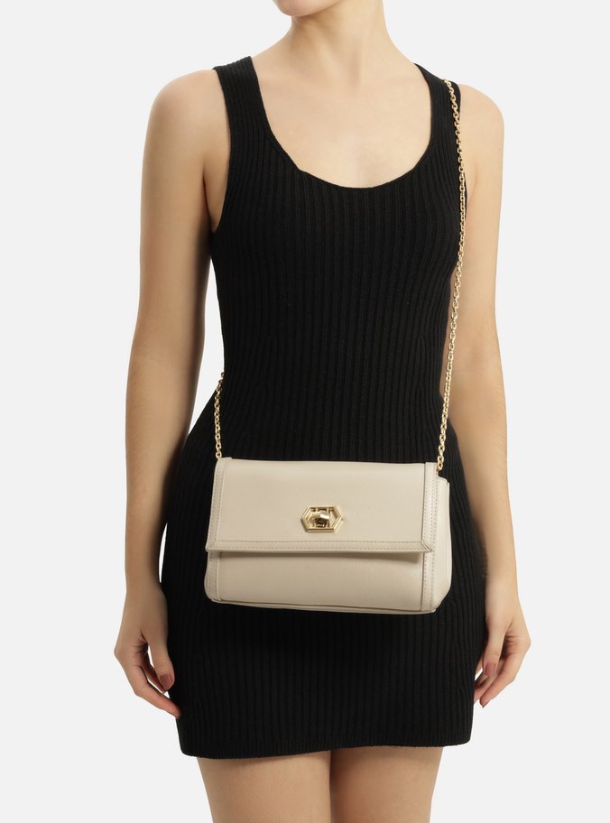 Bolsa Tiracolo Branca Couro Média Encaixe Metal