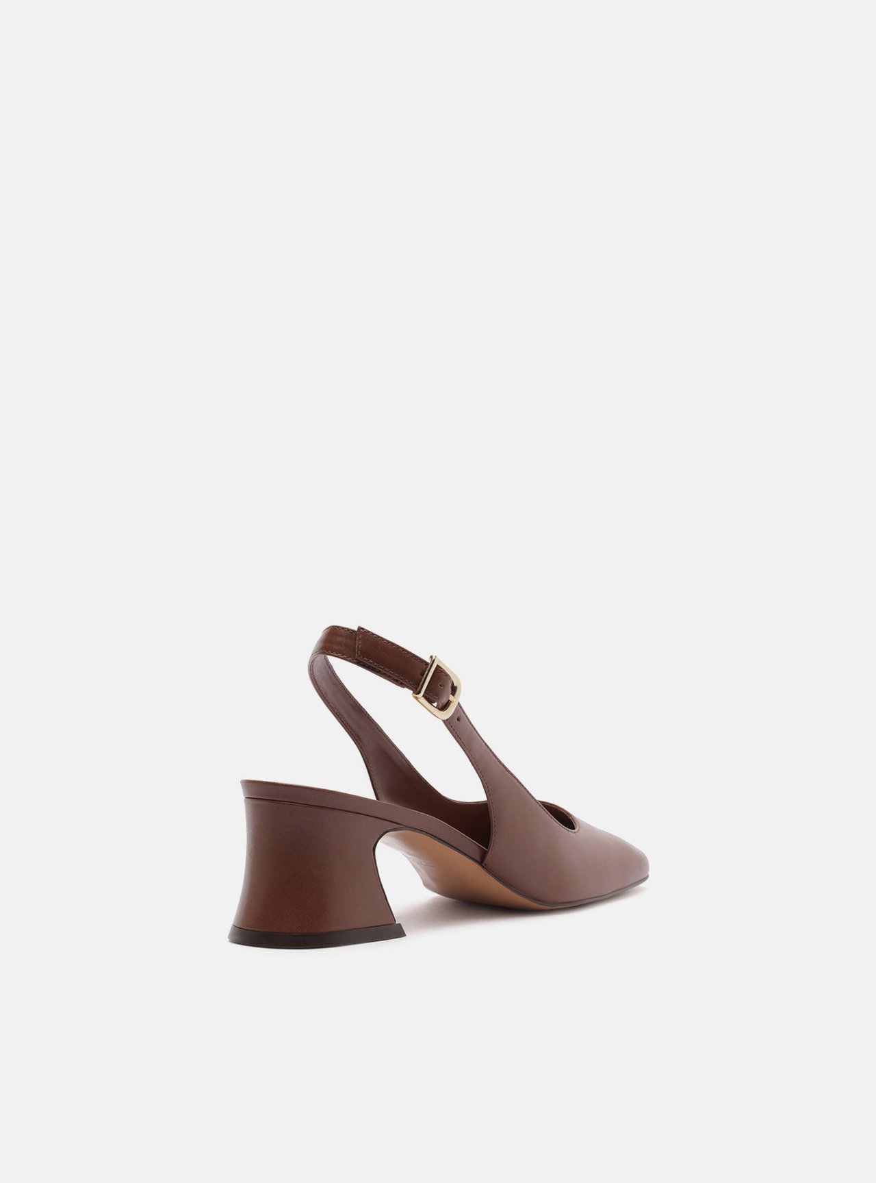 Scarpin Marrom Couro Bloco Bico Quadrado Slingback — foto 3