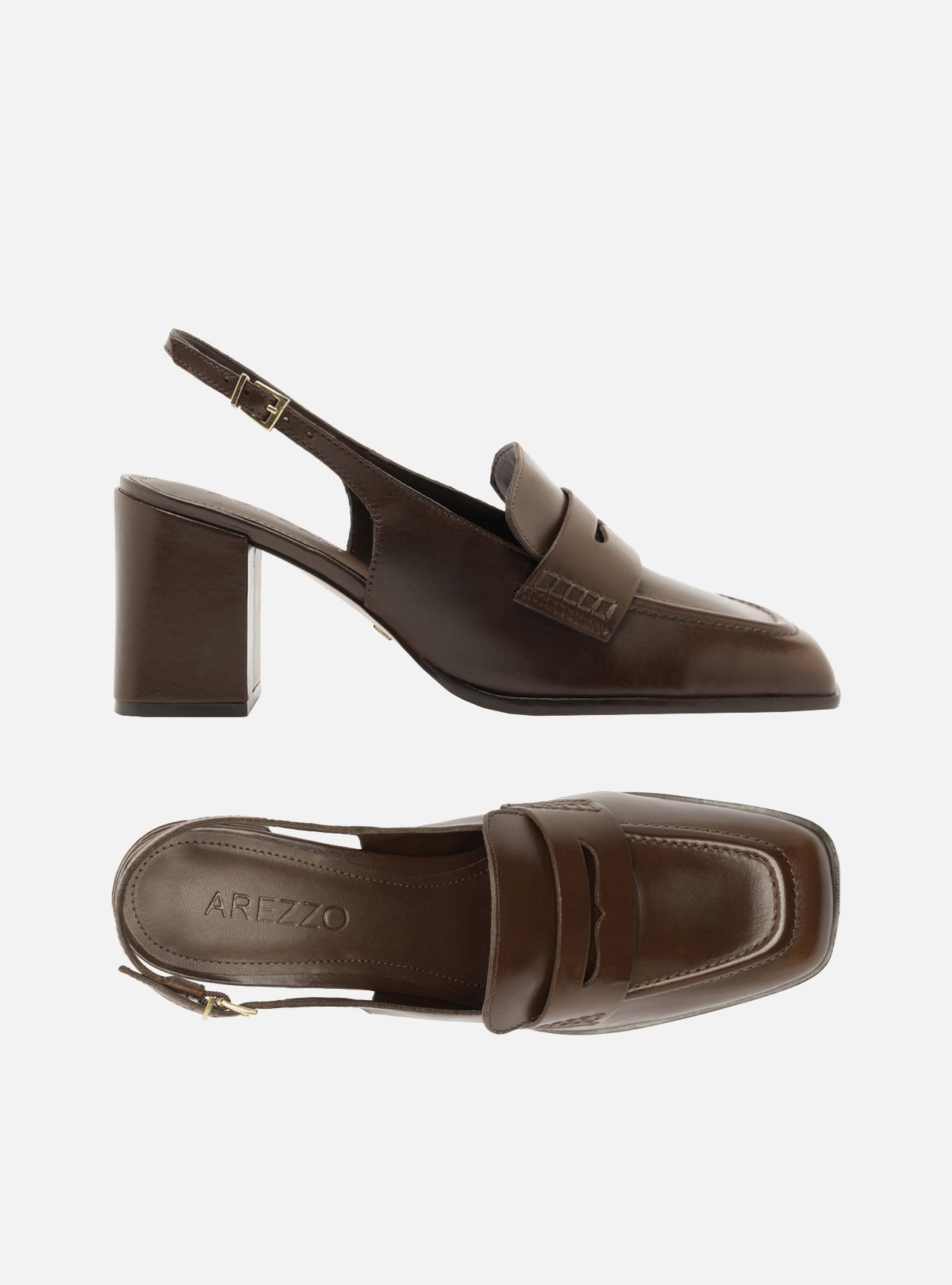 Mocassim Marrom Couro Salto Bloco Slingback — foto 5