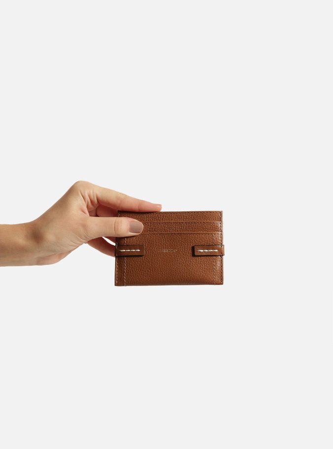 Porta-Cartão Marrom Couro Detalhe Pesponto