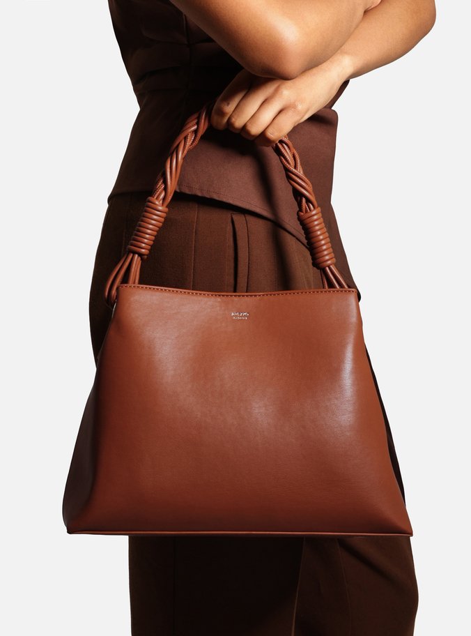 Bolsa Tote Marrom Média Alça Trançada