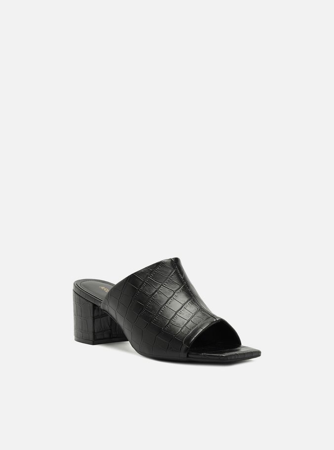 Mule Preta Croco Salto Bloco