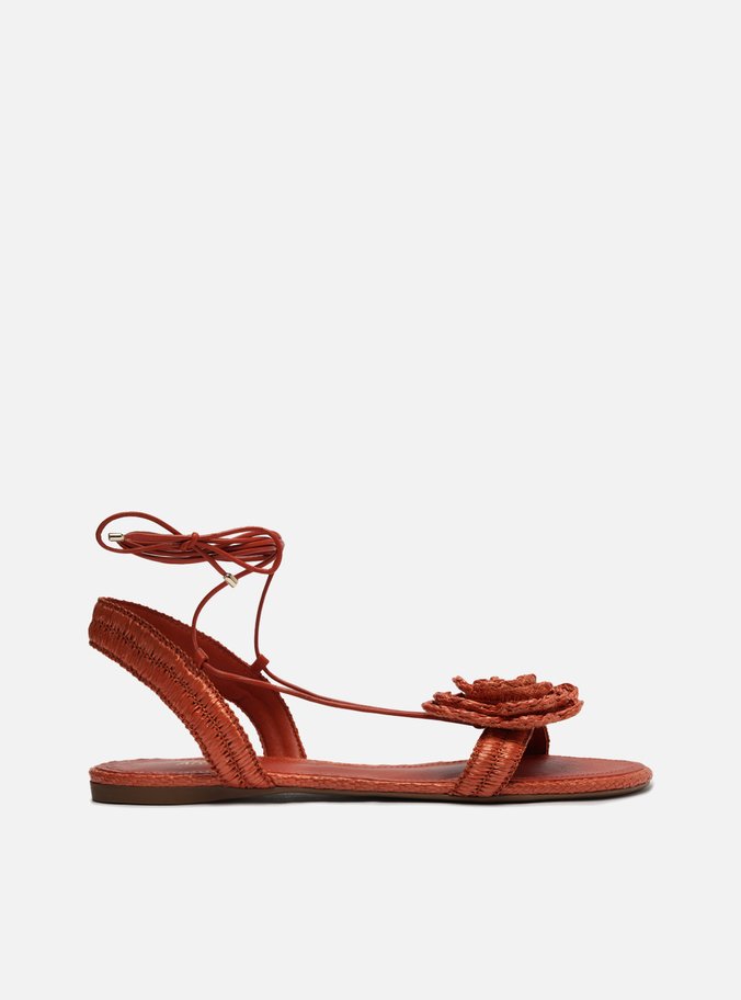 Sandália Rasteira Laranja Flor Amarração