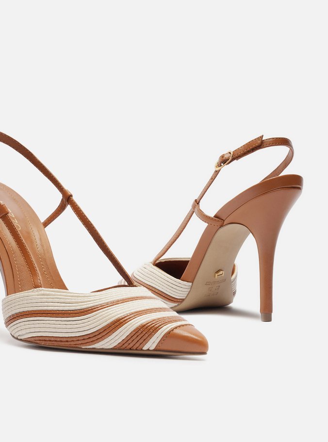 Scarpin Marrom Couro Salto Alto Slingback Bicolor