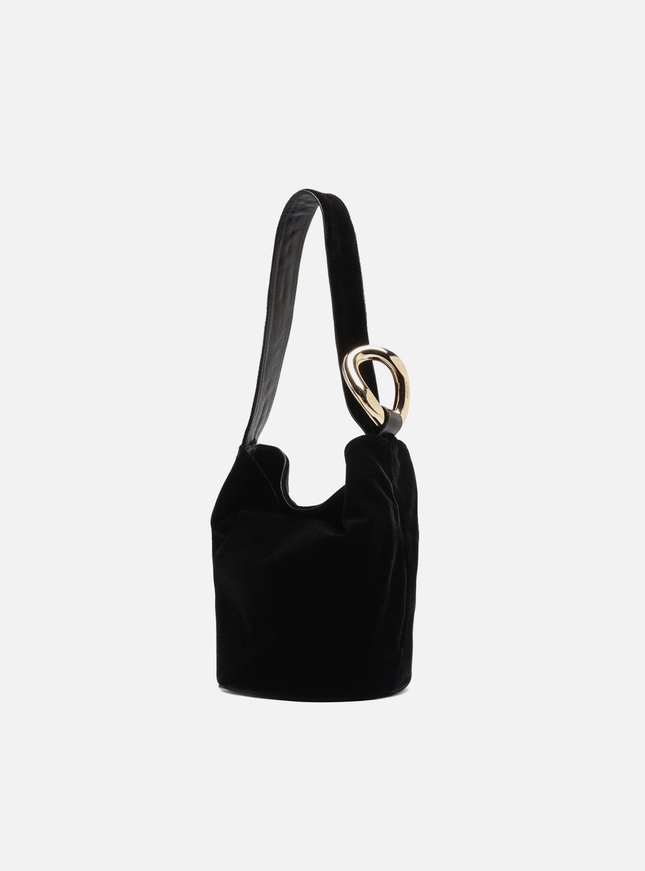 Bolsa Bucket Preta Pequena Alça Larga Metais — foto 3
