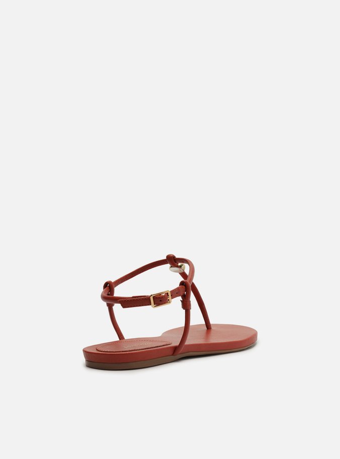 Sandália Rasteira Marrom Slim Tiras Metal