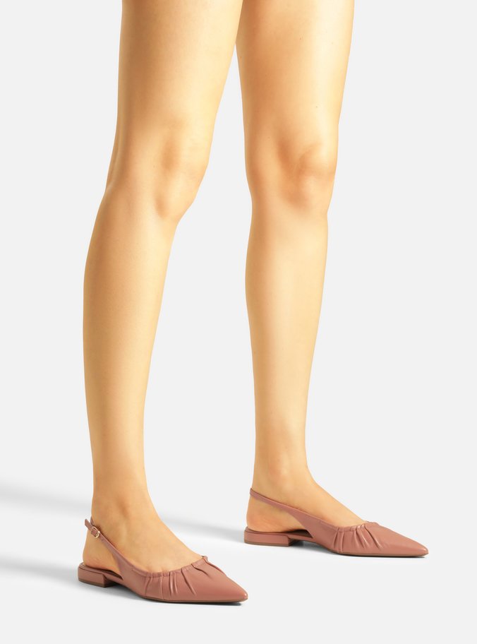 Sapatilha Rosa Couro Bico Fino Slingback