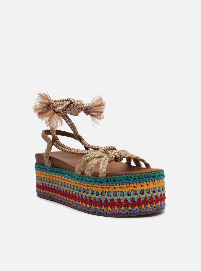 Sandália Colorida Crochê Flatform Amarração