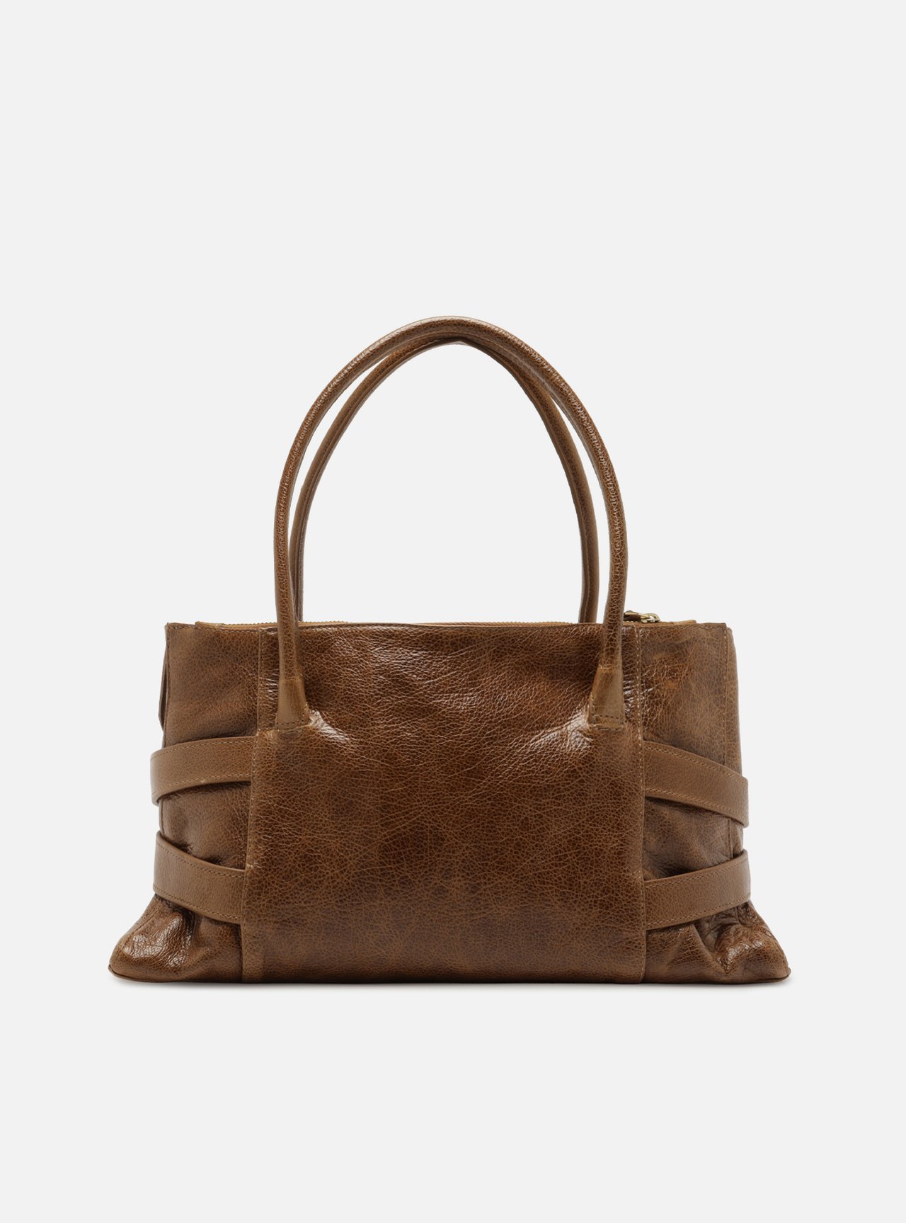 Bolsa Shoulder Marrom Couro Grande Fivelas Douradas — foto 3