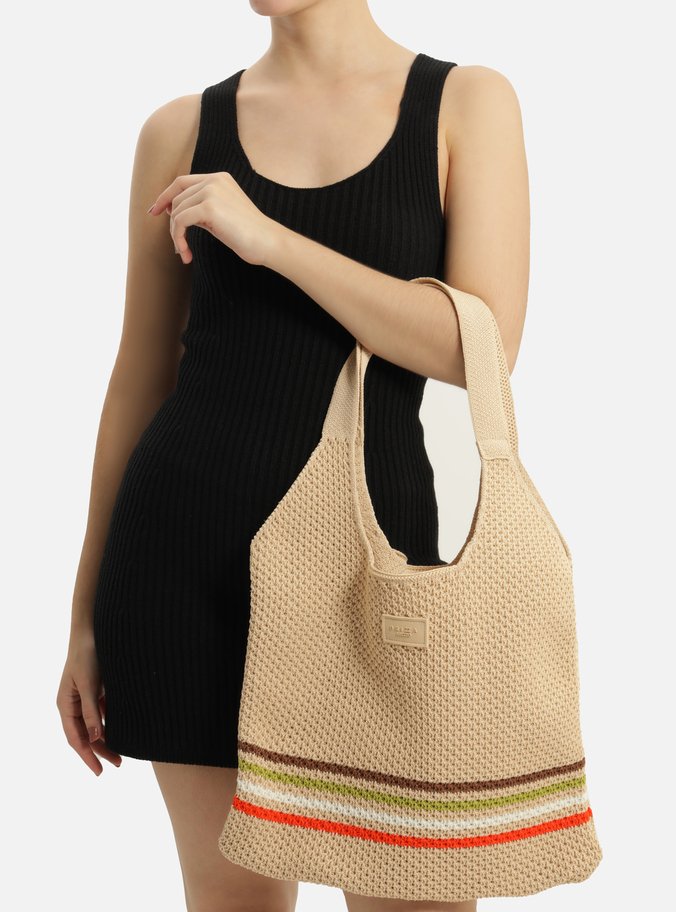 Bolsa Shopping Bege Crochê Gaia Grande Listrada