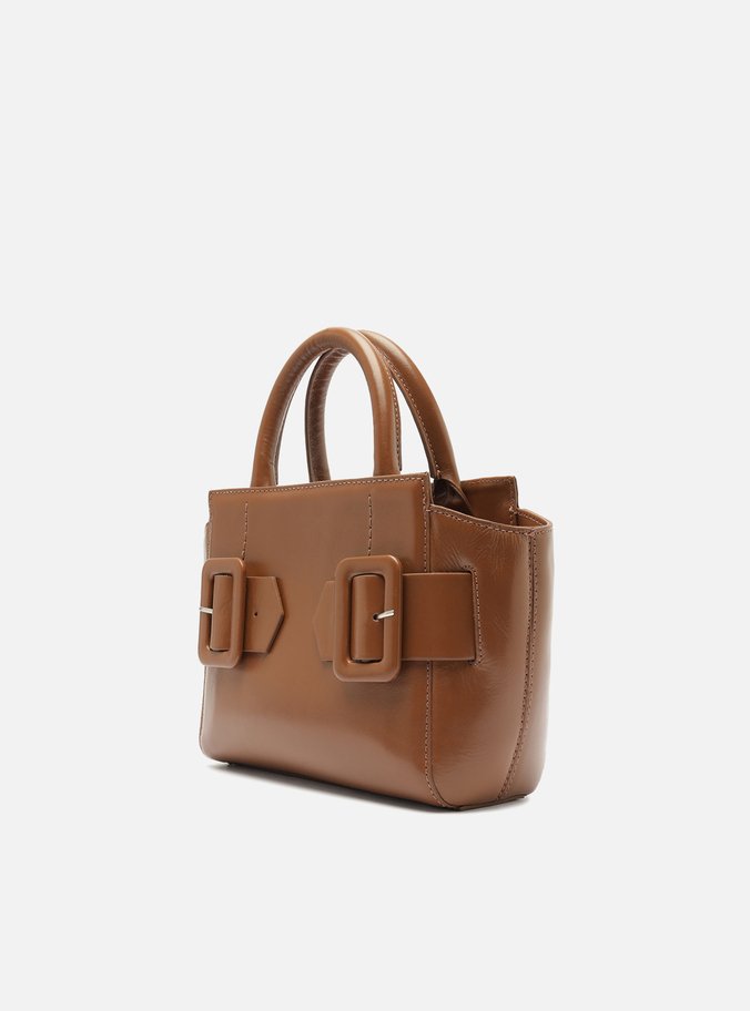 Bolsa Tote Marrom Couro Pequena Fivelas