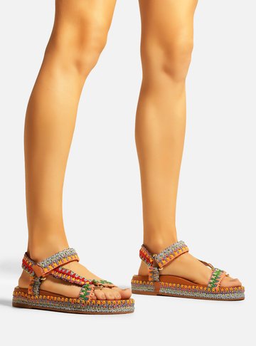 Sandália Marrom Flatform Crochê Color Mya | Arezzo
