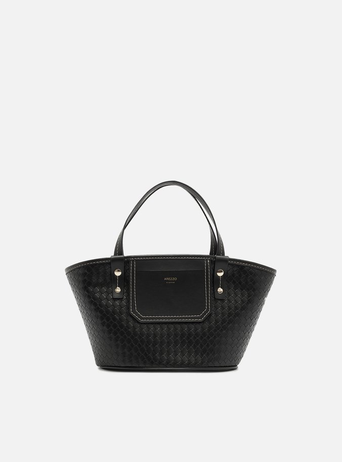 Bolsa Tote Preta Tressê Média Bolso Frontal