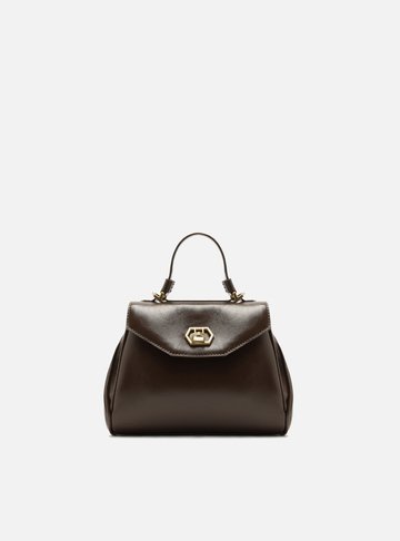 Arezzo — Bolsa Satchel Marrom Couro Pequena Fecho Dourado