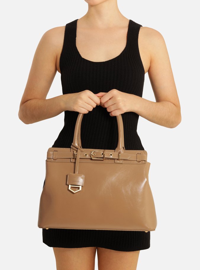 Bolsa Tote Bege Couro Grande Bag Charm Victória