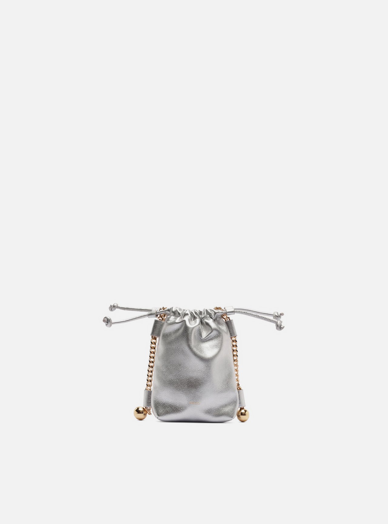 Mini Bag Prata Couro Porta-Celular Corrente Esferas — foto 1