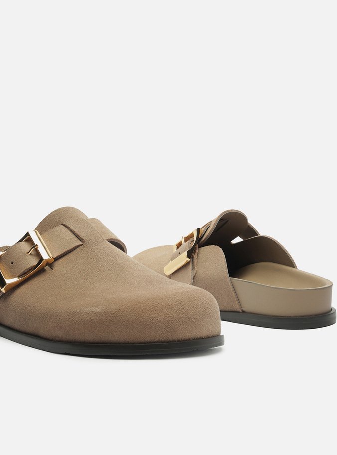 Clog Sabot Cinza Acamurçada Rasteira Fivela