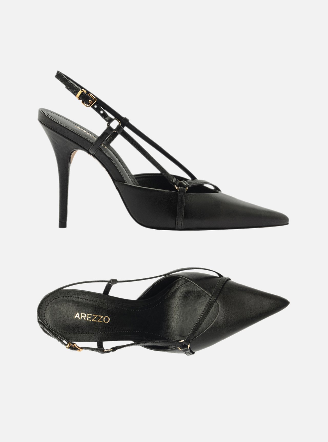 Scarpin Preto Couro Tiras Bico Fino — foto 5