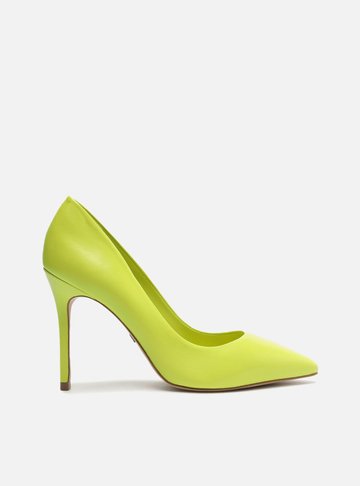 Scarpin Verde Couro Salto Alto Bico Fino