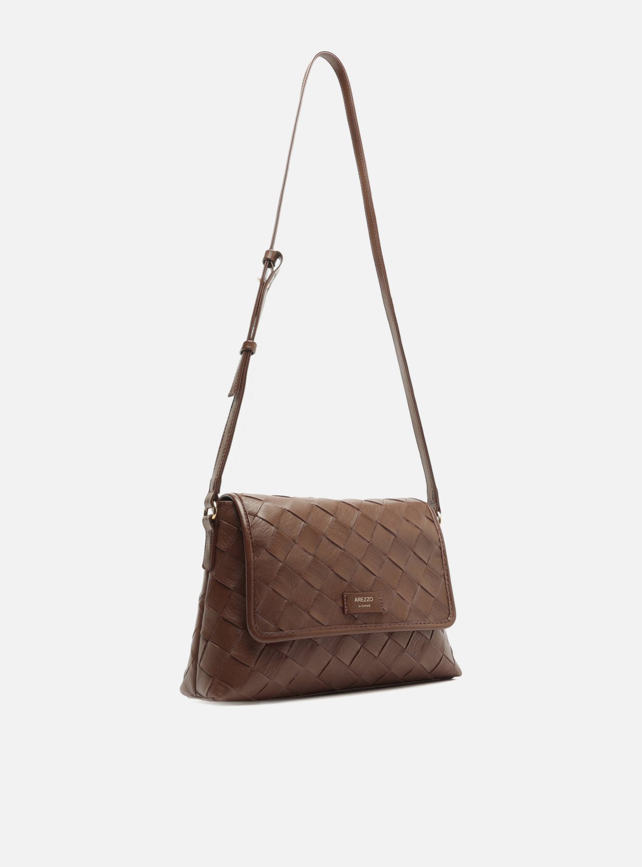 Bolsa Tiracolo Marrom Média Tressê Metais — foto 5