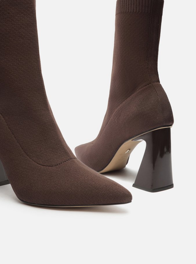 Bota Skinny Marrom Knit Cano Curto