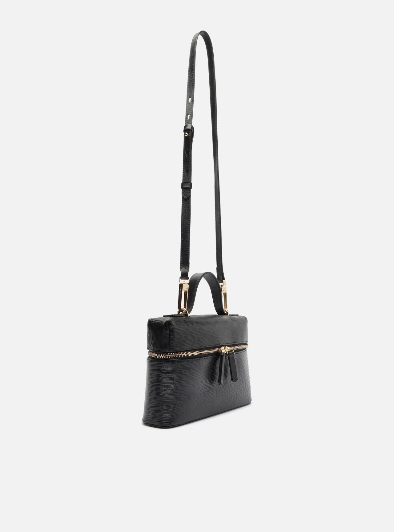 Bolsa Tiracolo Preta Couro Média — foto 5
