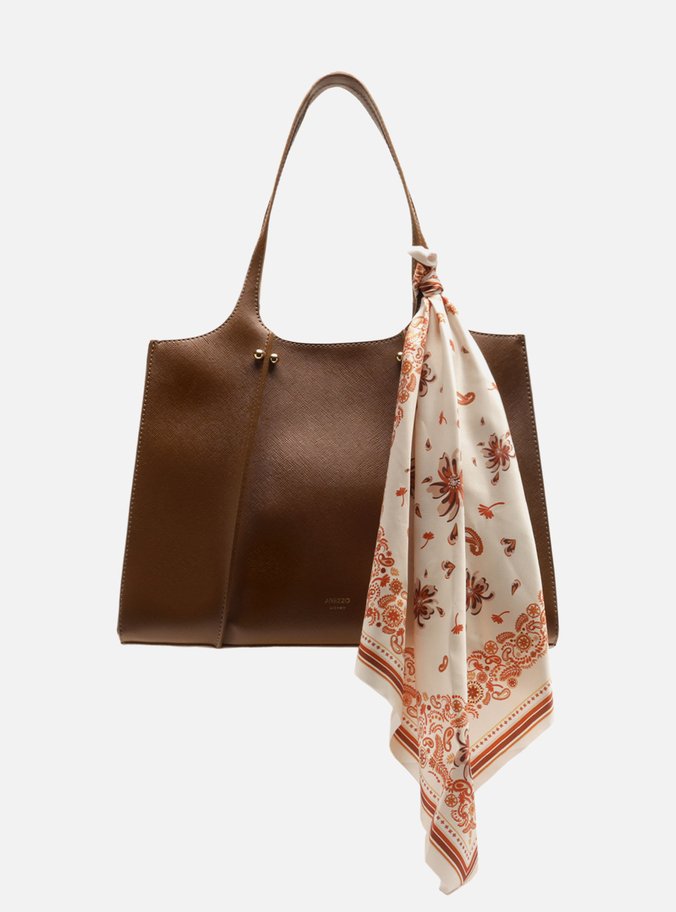 Bolsa Shopping Marrom Texturizada Grande Lenço