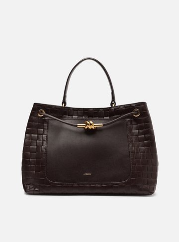 Bolsa Tote Marrom Couro Tressê Grande Nó Metal